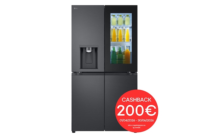 Foto frontale del frigorifero LG GMG960EVJE con immagine con bollo cashback